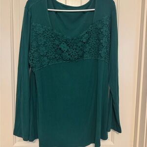 Women's Long Sleeve Green Top with Crochet Size 2XL